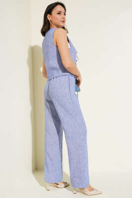 Önü Bağlamalı Yelekli İkili Takım İndigo - Thumbnail