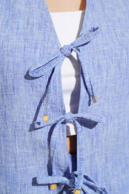 Önü Bağlamalı Yelekli İkili Takım İndigo - Thumbnail