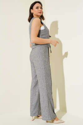 Önü Bağlamalı Yelekli İkili Takım Füme - Thumbnail