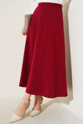 Pazarium - Düz Kloş Etek Bordo