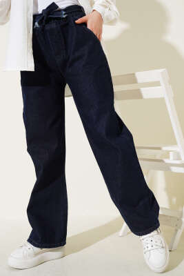 Pazarium - Kuşaklı Bel Lastikli Kot Pantolon Parlement