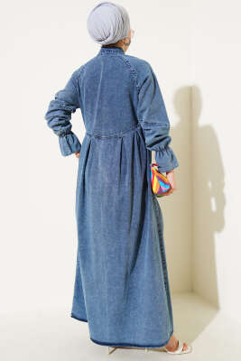 Boydan Düğmeli Pile Detaylı Kot Elbise Kot - Thumbnail