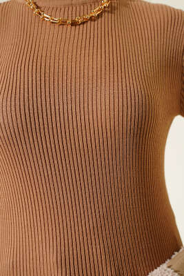 Balıkçı Yaka Fitilli Basic Triko Tunik Büsküvi - Thumbnail