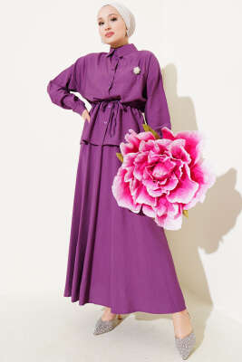 Pazarium - Beli Tünelli Etekli İkili Takım Mor