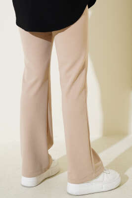 Tek Düğmeli Çımalı Pantolon Bej - Thumbnail