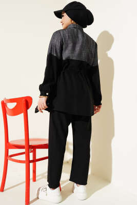 Kot Garnili Düğmeli Tünelli İkili Takım Siyah - Thumbnail