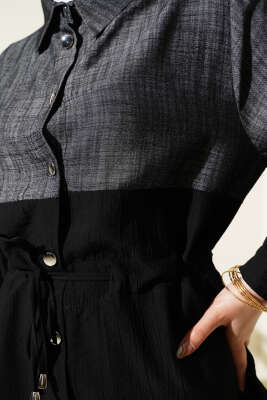 Kot Garnili Düğmeli Tünelli İkili Takım Siyah - Thumbnail