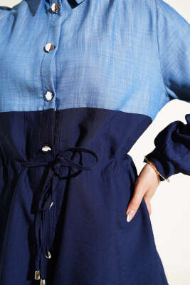 Kot Garnili Düğmeli Tünelli İkili Takım Lacivert - Thumbnail