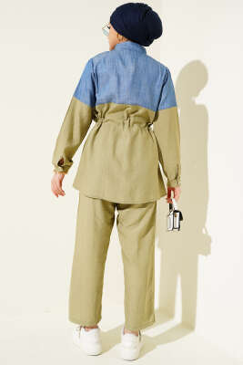 Kot Garnili Düğmeli Tünelli İkili Takım Haki - Thumbnail