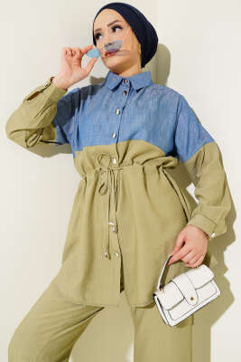 Kot Garnili Düğmeli Tünelli İkili Takım Haki - Thumbnail