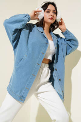 Yarasa Kol Kot Ceket Mavi - Thumbnail