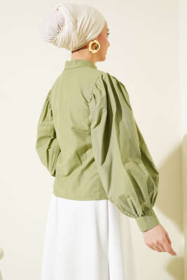 Balon Kol Kısa Gömlek Çağla Yeşili - Thumbnail