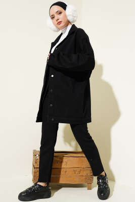 Yarasa Kol Kot Ceket Siyah - Thumbnail