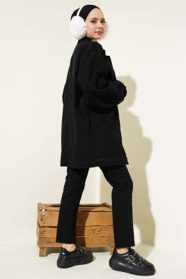 Yarasa Kol Kot Ceket Siyah - Thumbnail