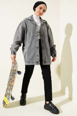 Yarasa Kol Kot Ceket Gri - Thumbnail