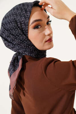 MK Desen Soft Eşarp Siyah Kahve - Thumbnail