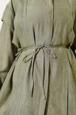 Omuz Pelerinli İp Bağcıklı Gömlek Haki - Thumbnail