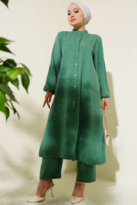 Pazarium - Taş Süslemeli Uzun Tunikli İkili Takım Benetton