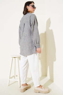 Önü İp Bağlamalı Gömlek Füme - Thumbnail