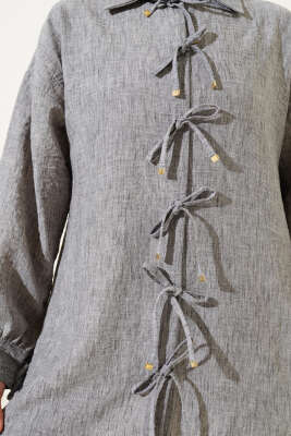 Önü İp Bağlamalı Gömlek Füme - Thumbnail