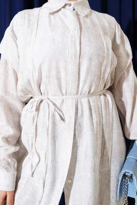 Omuz Pelerinli İp Bağcıklı Gömlek Taş - Thumbnail