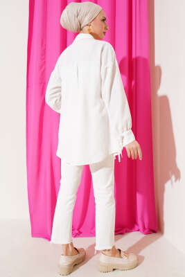 Önü İp Bağlamalı Gömlek Taş - Thumbnail