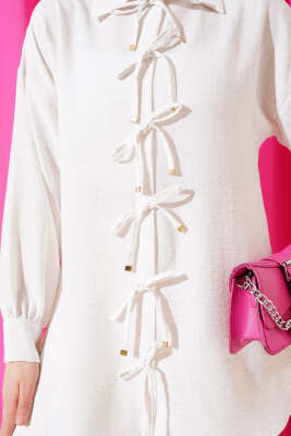 Önü İp Bağlamalı Gömlek Taş - Thumbnail