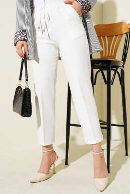 Beli Lastikli Dar Paça Pantolon Ekru - Thumbnail