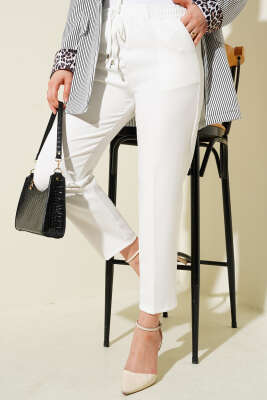 Beli Lastikli Dar Paça Pantolon Ekru - Thumbnail