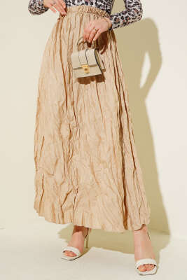 Pazarium - Kırışık Pileli Etek Bej