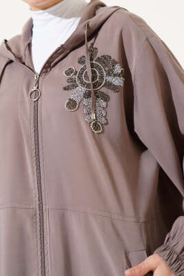 Yaka Taşlı Kapüşonlu Tensel İkili Takım Vizon - Thumbnail