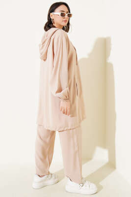 Yaka Taşlı Kapüşonlu Tensel İkili Takım Taş - Thumbnail