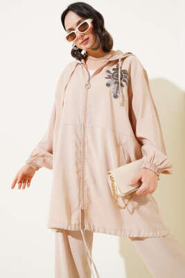 Yaka Taşlı Kapüşonlu Tensel İkili Takım Taş - Thumbnail