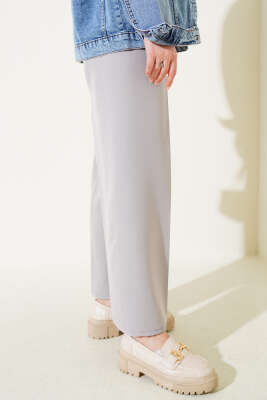 Bel Bağcıklı Rahat Bol Paça Gri Pantolon - Thumbnail