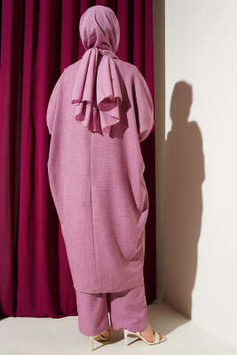 Tül Çiçekli Kimonolu Üçlü Takım Gül Kurusu - Thumbnail