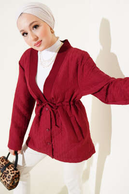 Pazarium - Bel Tünelli Kapitone Ceket Bordo