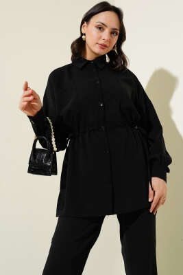 Bel Tünelli Bağcıklı Linda İkili Takım Siyah - Thumbnail