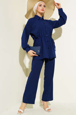Bel Tünelli Bağcıklı Linda İkili Takım Lacivert - Thumbnail