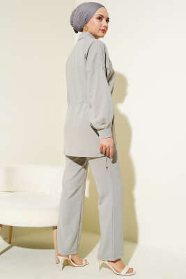 Bel Tünelli Bağcıklı Linda İkili Takım Gri - Thumbnail
