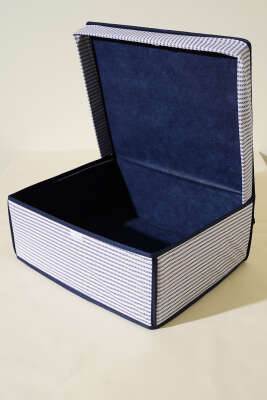 Çizgili Kapaklı Kutu Hurç Lacivert - Thumbnail