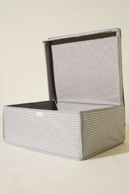 Çizgili Kapaklı Kutu Hurç Gri - Thumbnail