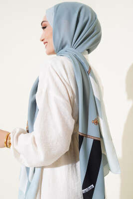 Kenarları Desenli Medine Şal Çağla Yeşili - Thumbnail