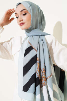 Kenarları Desenli Medine Şal Çağla Yeşili - Thumbnail