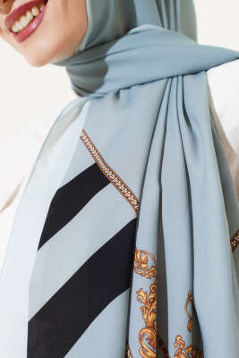 Kenarları Desenli Medine Şal Çağla Yeşili - Thumbnail