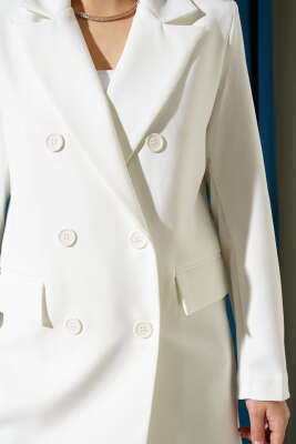 Kruvaze Yaka Altı Düğmeli Blazer Ceket Ekru - Thumbnail