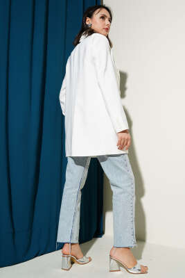 Kruvaze Yaka Altı Düğmeli Blazer Ceket Ekru - Thumbnail