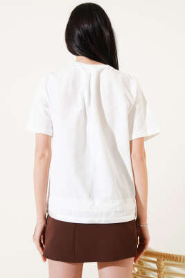 Baskılı Etek Ucu Lastikli Ekru - Thumbnail