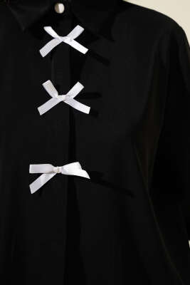 Fiyonklu Şifon Gömlek Siyah - Thumbnail