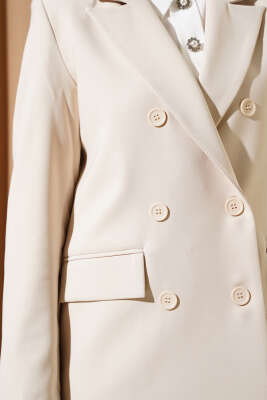 Kruvaze Yaka Altı Düğmeli Blazer Ceket Taş - Thumbnail