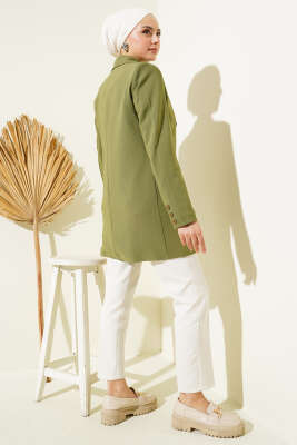 Kruvaze Yaka Altı Düğmeli Blazer Ceket Çağla Yeşili - Thumbnail